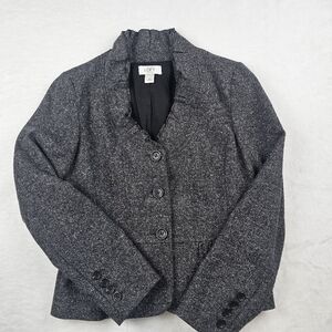 Ann Taylor Loft Wool Silk Blend Tweed Blazer 3 Button Black White Size 4P Petite